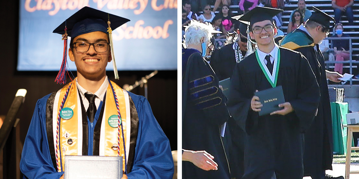 Eli Vu graduated from Clayton Valley Charter this spring a week after he collected his first college diploma