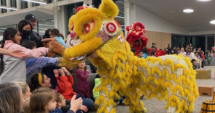 Dancing lions usher in the Lunar New Year at Pleasant Hill library